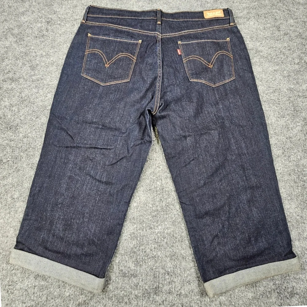 Levis Classic Capri Jeans Womens 14 W32 Cuffed Dark Indigo Cropped Stretch New